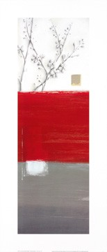 Ally & Reader,Ro Gore, Window Garden I (Abstrakt, Farbfelder, floral, abstrakte Malerei, Zweige, Blüten, Modern, Büro, Wohnzimmer, grau/weiß, rot)