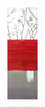 Ally & Reader,Ro Gore, Window Garden II (Abstrakt, Farbfelder, floral, abstrakte Malerei, Zweige, Blüten, Modern, Büro, Wohnzimmer, grau/weiß, rot)