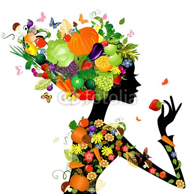 Aloksa, Fashion girl with hair from fruits for your design (haare, gestalten, vektor, abbildung, mÃ¤dchen, frau, entwerfen, floral, blume, weiblich, kunst, gesicht, hairstyle, silhouette, jahrgang, sommer, grafik, person, mustern, natur, frÃ¼hling, kopf, kreativ, schmetterling, banner, ornament, leaf, profil)