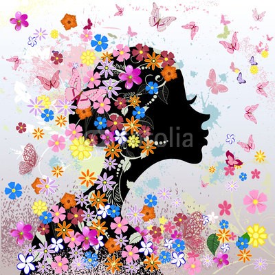 Aloksa, Floral hairstyle, girl and butterfly (abstrakt, kunst, schÃ¶ner, schÃ¶nheit, blÃ¼hen, blÃ¼hen, schmetterling, kreativ, kreativitÃ¤t, deko, dekoration, dekorativ, entwerfen, zeichnung, eleganze, fantasy, gestalten, weiblich, floral, blume, laubwerk, mÃ¤dchen, glamour, grafik, grunge, haar)