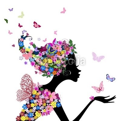Aloksa, girl with flowers and butterflies (schÃ¶nheit, mÃ¤dchen, vektor, abbildung, gestalten, haare, weiblich, floral, frau, stil, blume, kunst, entwerfen, jung, abstrakt, modern, modellieren, frau, blÃ¼hen, glamour, kopf, sommer, leute, silhouette, frÃ¼hling, eleganze, natur, linie, symbol, tren)