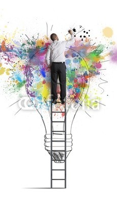 alphaspirit, Creative business idea (ideen, glühbirne, lampe, licht, kreativ, gischt, platsch, entwerfen, kaufmann, remis, sketch, skizze, pen, stift, symbol, erreichen, erfolg, innovation, leuchten, strategie, kreativität, konzept, kreide, business, treppe, treppenhaus, vorstellun)