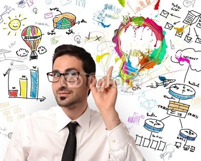 alphaspirit, Creative business idea (kunst, hell, glühbirne, business, kaufmann, konzept, kreativ, kreativität, entwerfen, skizze, remis, zeichnung, electric, elektrizität, energie, ideen, vorstellung, innovation, inspiration, erfindung, lampe, licht, elektrisches licht, mann, manage)