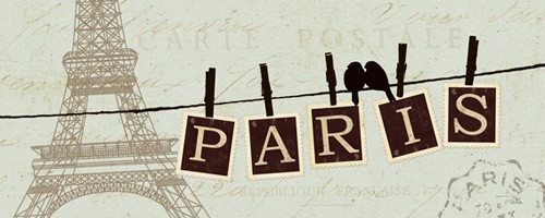 Alain Pelletier, Acrylglasbild Migration I (Wäscheleine, Klammern, Wäscheklammern, Vögel, Silhouette, Buchstaben, Paris, Wahrzeichen, Big Ben, Kalligrafie, Türschild,  Wunschgröße, Treppenhaus, beige-braun/schwarz)