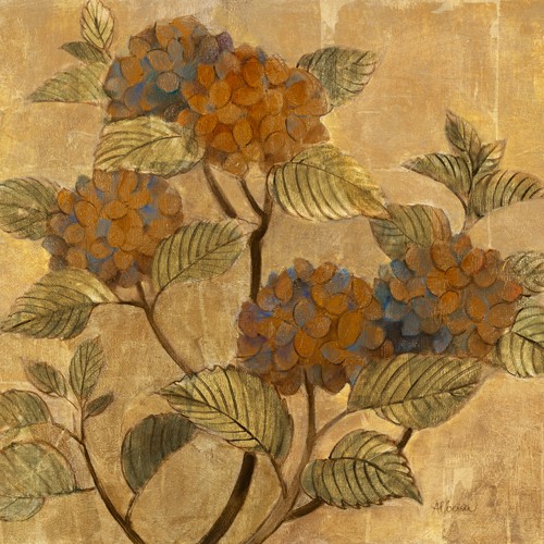 Albena Hristova, Golden Hydrangea (Wunschgröße, Modern, Malerei, dekorativ, Pflanzen, Blumen, Blüten, Hortensien, Treppenhaus, Wohnzimmer, blau / gelb)