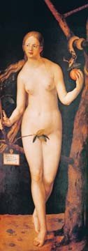 Albrecht Dürer, Eva (Klassiker, Eva, Frau, Schlange,  Paradies, Religiös, Apfel, Aktmalerei, nackter Körper, Renaissance, Malerei, Alte Meister, Wunschgröße, Wohnzimmer, Schlafzimmer, bunt)