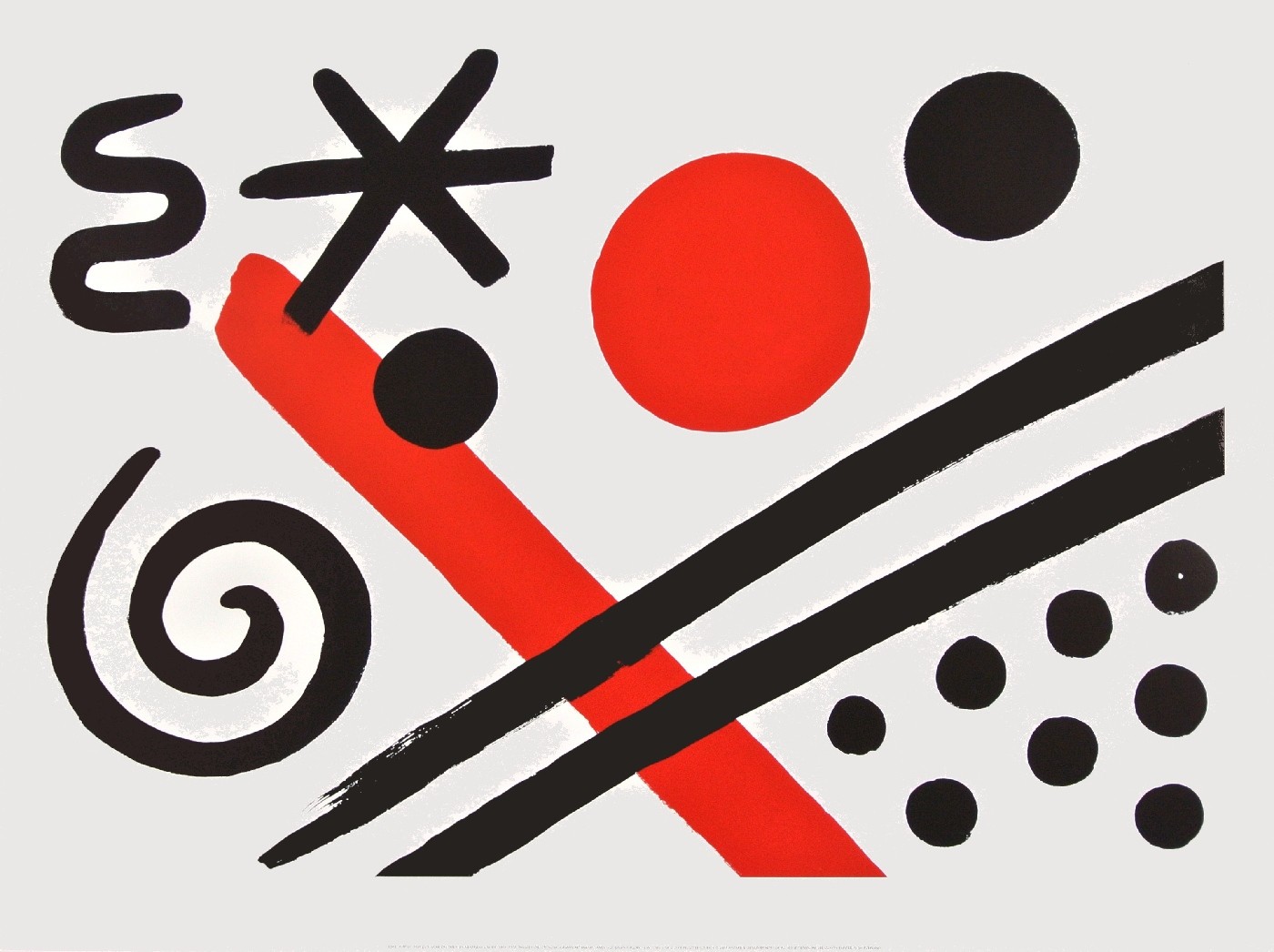 Alexander Calder, Ohne Titel, 1961 (Abstrakte Malerei, Punkte, Streifen, geometrische Formen, Kreise, fröhlich, Arztpraxis, Wohnzimmer, Büro, klassische Moderne, Malerei, bunt)
