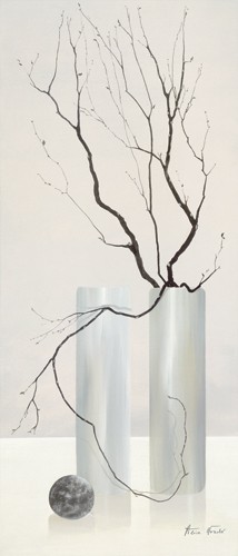 Alice Wonder, Slender Twigs II (Blumen, Vasen, Zweige, Esszimmer, Wohnzimmer, Stillleben, modern, reduziert, kühl, Wunschgröße, grau/weiß,)