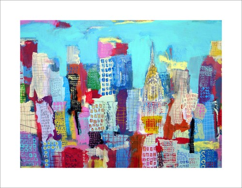 Alison BLACK, Manhattan 48, 2009 (Skyline, Gebäude, Architektur, Hochhäuser, Wolkenkratzer, New York,  modern, Malerei, abstrahiert, Büro, Wohnzimmer, bunt)