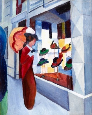 August Macke, Frau mit Sonnenschirm vor Hutladen (Expressionismus, Klassiker)