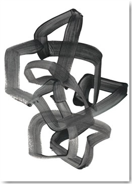 Lora Gold, Expression 1 (Abstrakt, Malerei, Pinselspur, verworren, Durcheinander, Knoten, dreidimensional, modern, zeitgenössisch, Wohnzimmer, Treppenhaus, Büro, Business, Wunschgröße, schwarz/weiß)