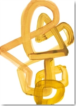 Lora Gold, Gestural Brush 2 (Abstrakt, Malerei, Pinselspur, verworren, Durcheinander, Knoten, dreidimensional, modern, zeitgenössisch, Wohnzimmer, Treppenhaus, Büro, Business, Wunschgröße, gelb/weiß)