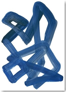 Lora Gold, Continuous Blue 1 (Abstrakt, Malerei, Pinselspur, verworren, Durcheinander, Knoten, dreidimensional, modern, zeitgenössisch, Wohnzimmer, Treppenhaus, Büro, Business, Wunschgröße, blau/weiß)