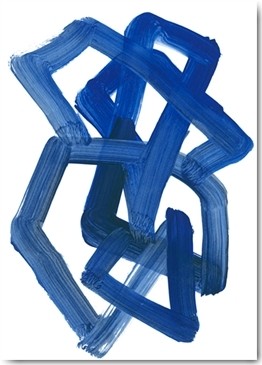 Lora Gold, Continuous Blue 3 (Abstrakt, Malerei, Pinselspur, verworren, Durcheinander, Knoten, dreidimensional, modern, zeitgenössisch, Wohnzimmer, Treppenhaus, Büro, Business, Wunschgröße, blau/weiß)