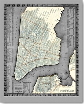Adam Shaw Cartography, Vintage Gray NYC Map (Stadtplan, New York, historisch, vintage, Metropole, Amerika, Kartografie, Treppenhaus, Büro, Wunschgröße, Grafik, grau/weiß)