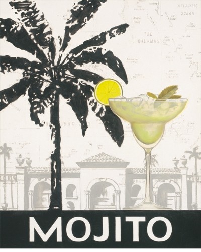 Marco Fabiano, Mojito (Cocktail, Drink, Kuba, Palme, Silhouette, Grafik, Wunschgröße, Bar, Gastronomie, Bistro, Esszimmer, Küche, Colourspot, grau/gelb)