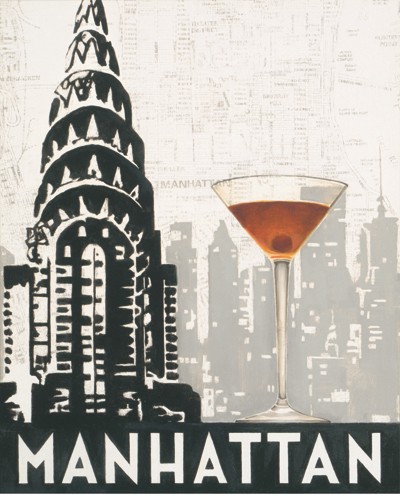 Marco Fabiano, Manhattan (Cocktail, Drink, USA, New York, Architektur, Chrysler Building,  Silhouette, Grafik, Wunschgröße, Bar, Gastronomie, Bistro, Esszimmer, Küche, Colourspot, grau/braun)