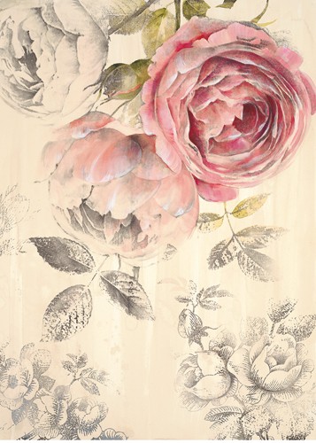 Stefania Ferri, Ethereal Roses 1 (Malerei, Rose, rosa Rose, Blumen, Blüten, Tapetenmuster, florales Muster, Schlafzimmer, Treppenhaus, Wunschgröße, pastell)