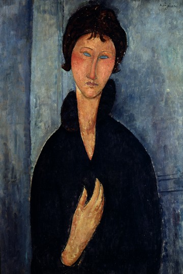 Amedeo Modigliani, Frau mit blauen Augen (Portrait, Gesicht, Frau,  Expressionismus, klassische Moderne, Malerei, Wohnzimmer, Treppenhaus, Wunschgröße, bunt)