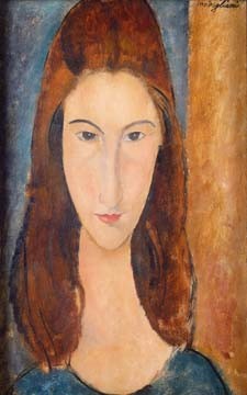 Amedeo Modigliani, Jeanne Hebuterne (Portrait, Gesicht, Frau, junge Frau, Expressionismus, klassische Moderne, Malerei, Wohnzimmer, Treppenhaus, Wunschgröße, bunt)
