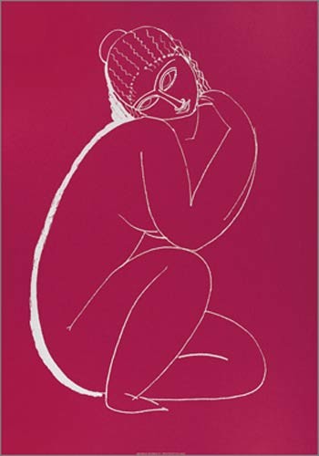 Amedeo Modigliani, Nudo accosciato, 1910-11 (Büttenpapier) (Akt, Aktzeichnung, Frau, Studie, Expressionismus, klassische Moderne, Zeichnung, Schlafzimmer, pink/weiß)