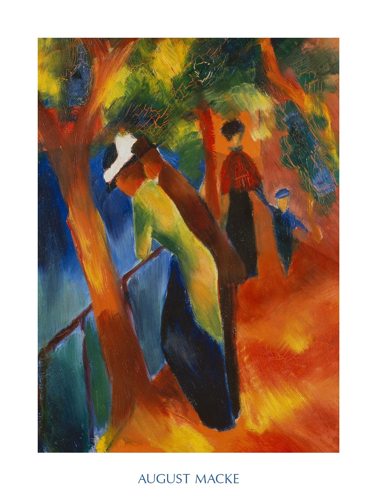 August Macke, Sonniger Weg (Malerei, Expressionismus,Park, Sonnenlicht, Spaziergänger, Freizeit, Entspannung, Unteraltung, Gespräch, Wohnzimmer, Treppenhaus, Arztpraxis, Klassische Moderne, bunt)