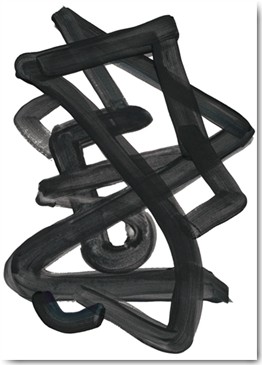 Lora Gold, Expression 2 (Abstrakt, Malerei, Pinselspur, verworren, Durcheinander, Knoten, dreidimensional, modern, zeitgenössisch, Wohnzimmer, Treppenhaus, Büro, Business, Wunschgröße, schwarz/weiß)