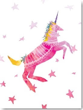 Crystal Smith, Dancing Unicorn (Einhorn, Fabelwesen, Märchen, Sterne,  naiv, Grafik, Wunschgröße, bunt)