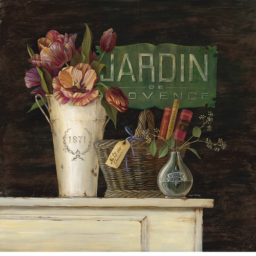 Angela Staehling, Jarden de Provence (Wunschgröße, Malerei, Nostalgie, Retro, Pflanze, Blumenvase, Treppenhaus, Wohnzimmer, Küche, Esszimmer, Wintergarten, bunt)