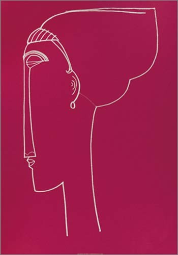Amedeo Modigliani, Testa die profilo, 1911 (Büttenpapier) (Portrait, Profil, Frau, Studie, Expressionismus, klassische Moderne, Zeichnung, Wohnzimmer, pink/weiß)