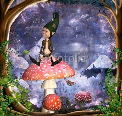 Ancello, kobold auf fliegenpilz (gnom, fliegenpilz, goblin, flügel, erwachen, 11, waffe, arm, fairy, pilz, ranke, schmetterling, romantisch, romantisch, mondschein, lampe, rabe, wald, baum, baum, magie, magie, vögel, vögel, frieden, schmetterling, traum, märchen, phantasie, fantas)