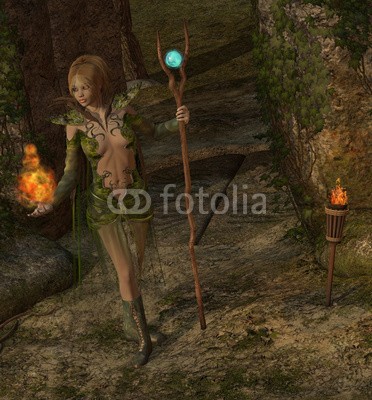 Ancello, sorcerer casting a spell (kobold, kobold, fairy, hexe, zauber, druide, fantasy, verträumt, frau, weiblich, fairy, erzählung, wald, lebewesen, abenddämmerung, blume, volk, holz, vorstellung, licht, leaf, magisch, magie, mystisch, mythos, natürlich, natur, ray, spirit, spiritua)