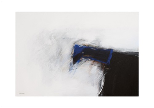 Andr SPRUMONT, Dans l'espace I, 2008 (Abstrakt, Malerei, abstrakte Malerei, abstrakte Formen, verschwommen, unscharf, verwischt, Schlieren, modern, Wohnzimmer, Büro, weiß/schwarz/blau)