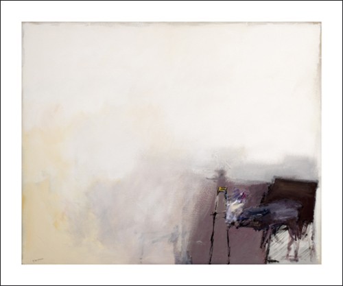 Andr SPRUMONT, Monstre solitaire, 2005 (Abstrakt, Malerei, abstrakte Malerei, abstrakte Formen, verschwommen, unscharf, verwischt, Schlieren, modern, Wohnzimmer, Büro, weiß/grau/beige)