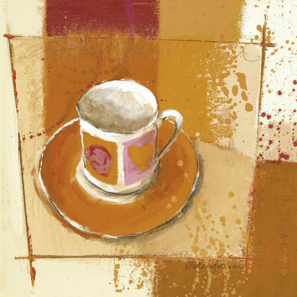 Andrea Ottenjann, Espresso II (Kaffee, Kaffeetasse, Tasse, modern, Malerei, Küche, Gastronomie, Bistro, orange/beige)
