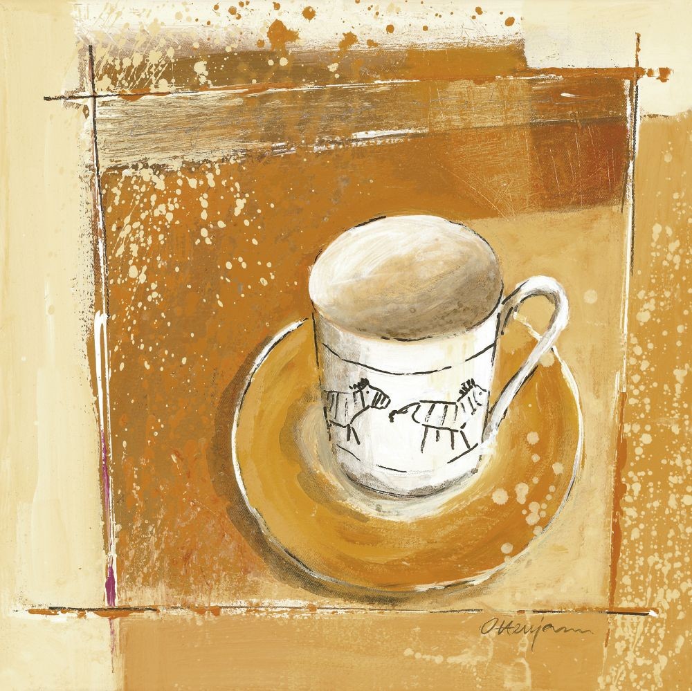 Andrea Ottenjann, Espresso Iv (Kaffee, Kaffeetasse, Tasse, modern, Malerei, Küche, Gastronomie, Bistro, orange/beige)