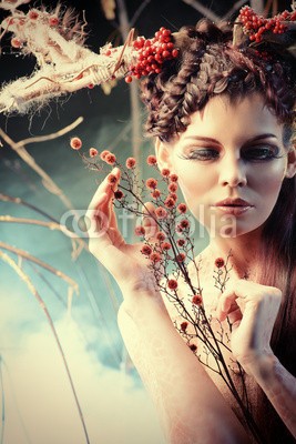 Andrey Kiselev, mythology nymph (Wunschgröße, Fotokunst, Fantasie, Körperkunst, Frau, Frauengesicht, Schönheit, Fantasy, Märchenwesen, Nymphe, Mythologie, kunstvoll, Sinnlichkeit, Wimpern, Jugendzimmer, Schlafzimmer, bunt)