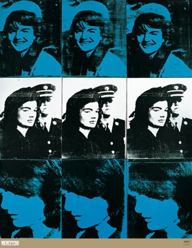 Andy Warhol, Nine Jackies, 1964 (Klassische Moderne, Amerikanische Kunst, Pop Art, Portrait, People & Eros, Persönlichkeiten, Präsidentengattin, Jackie Onassis, Kennedy, Wohnzimmer, Büro, blau / schwarz)