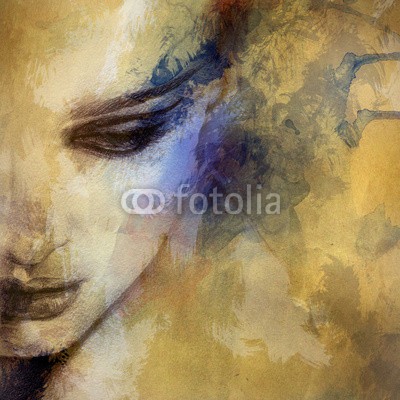 Anna Ismagilova, Beautiful woman face. watercolor illustration (abstrakt, kunst, künstler, hintergrund, schönheit, verfärbt, kosmetik, dekorativ, entwerfen, gesicht, gestalten, mädchen, glamour, frisur, abbildung, tinte, frau, modellieren, modern, malen, party, person, portrait, shoppen, stil, textur, wasserfarbe)