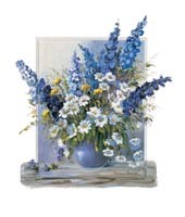 Anna Paleta, Delphinium (Blumen, Rittersporn Stillleben, Blumenstrauß, Vase, Wunschgröße, Floral, Treppenhaus, Wohnzimmer, Malerei, bunt)