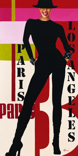 Anne Bernard, Femme VII (People & Eros, Frau, modisch, Retro, Vintage, Grafik, Los Angeles, Paris, Treppenhaus, Jugendzimmer, Wohnzimmer, Wunschgröße, bunt)