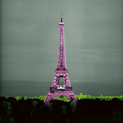 Anne Valverde, Pinky Tower (Wunschgröße, Fotografie, Fotokunst, Modern, Städte, pink Eiffelturm Paris, Nachtszene, Büro, Wohnzimmer, bunt)