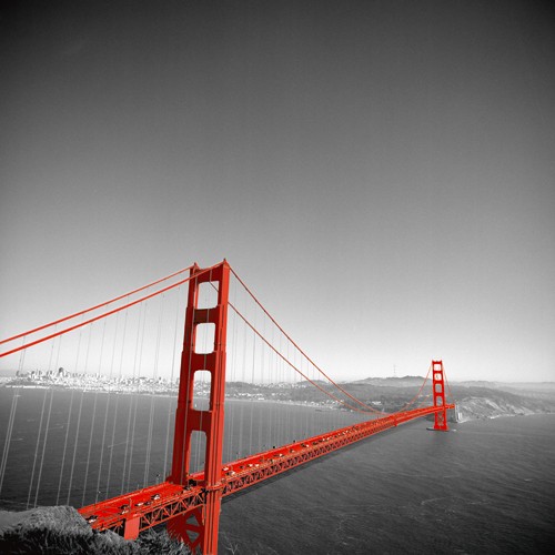 Anne Valverde, Tomato Bridge (Wunschgröße, Fotografie, Fotokunst, Modern, Brücke, Büro, Wohnzimmer, Architektur, Brücke rot, Landschaften, Landschaftsfotografie, San Fransisco, Golden Gate Bridge, Hendrik Point)