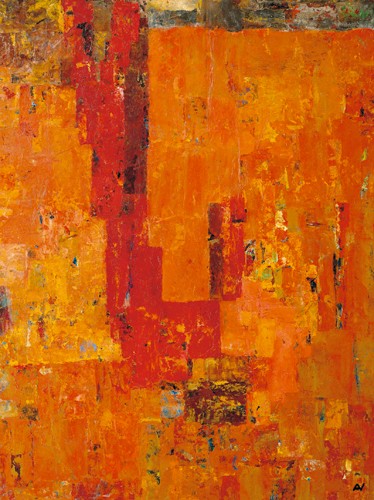 Anne Vilsboll, At the Source (Wunschgröße, Abstrakte Malerei, Farbfelder, Büro, Business, Wohnzimmer, Modern, orange)