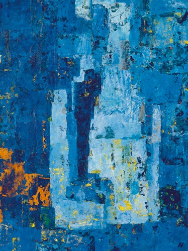 Anne Vilsboll, The River taught Me to Listen (Wunschgröße, Abstrakte Malerei, Farbfelder, Büro, Business, Wohnzimmer, Modern, blau)