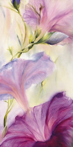 Annette Schmucker, Prunkwinden (Winden, Blüten, Blumen, Pflanze, Blätter, zart, filigran, floral,  Malerei, Treppenhaus, Esszimmer, Wohnzimmer, Wunschgröße, bunt)