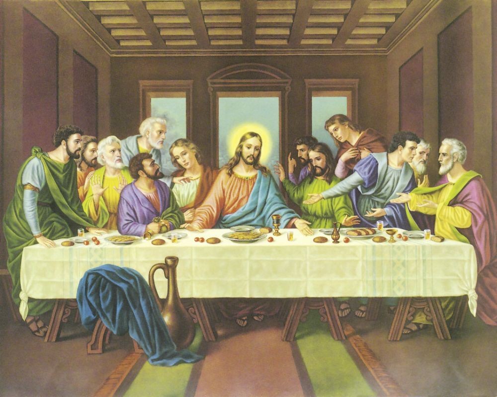 Anonym, Untitled (Malerei, Abendmahl, letztes Abendmahl, Jesus, Nostalgie, religiös, Christlich, spirituell, Wohnzimmer, Schlafzimmer,  bunt)