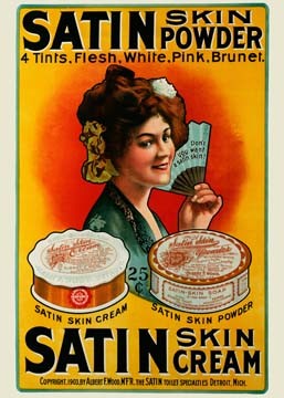 Anonymous, Satin Skin Powder (Plakatkunst, Werbung, Klassiker, Grafik, Puder, Schminke, Wohnzimmer, Treppenhaus, Badezimmer, Kosmetik, Nostalgie, Wunschgröße, bunt)
