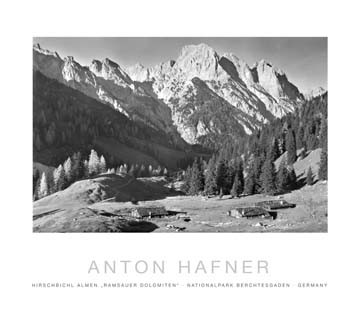 Anton Hafner, Ramsauer Dolomiten (Fotografie, Photographie, Landschaftsfotografie, Gebirge, Berg, Felsen, Bäume, Alm, Nostalgie, Wohnzimmer, Treppenhaus, Wunschgröße, schwarz/weiß)