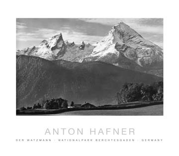 Anton Hafner, Watzmann (Fotografie, Photographie, Landschaftsfotografie, Gebirge, Alpen, Berg, Felsen,Schnee, Panorama, Nostalgie, Wohnzimmer, Treppenhaus, Wunschgröße, schwarz/weiß)